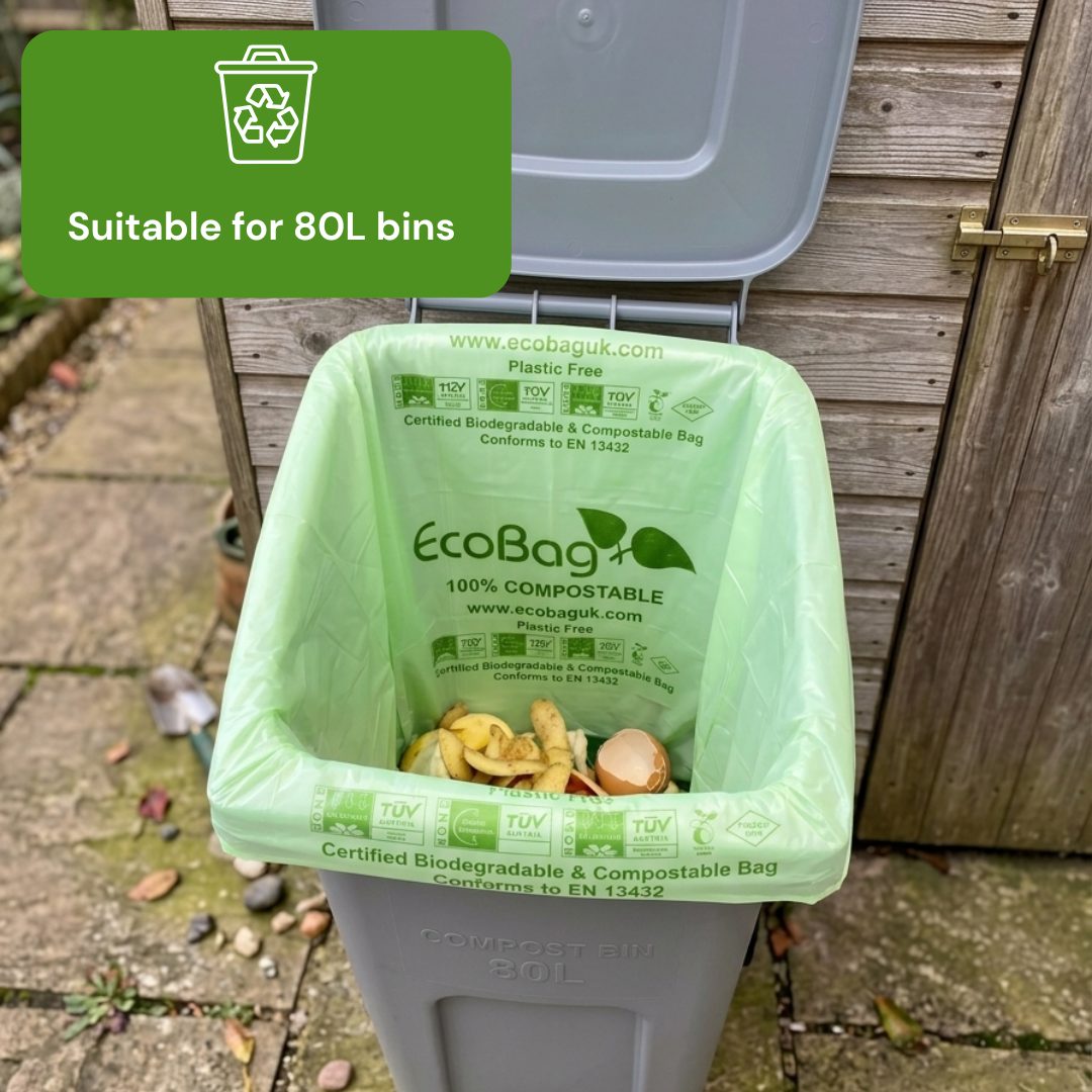 10 x ECO360 100% Compostable Corn Starch Bin Bags 725x850mm 80L
