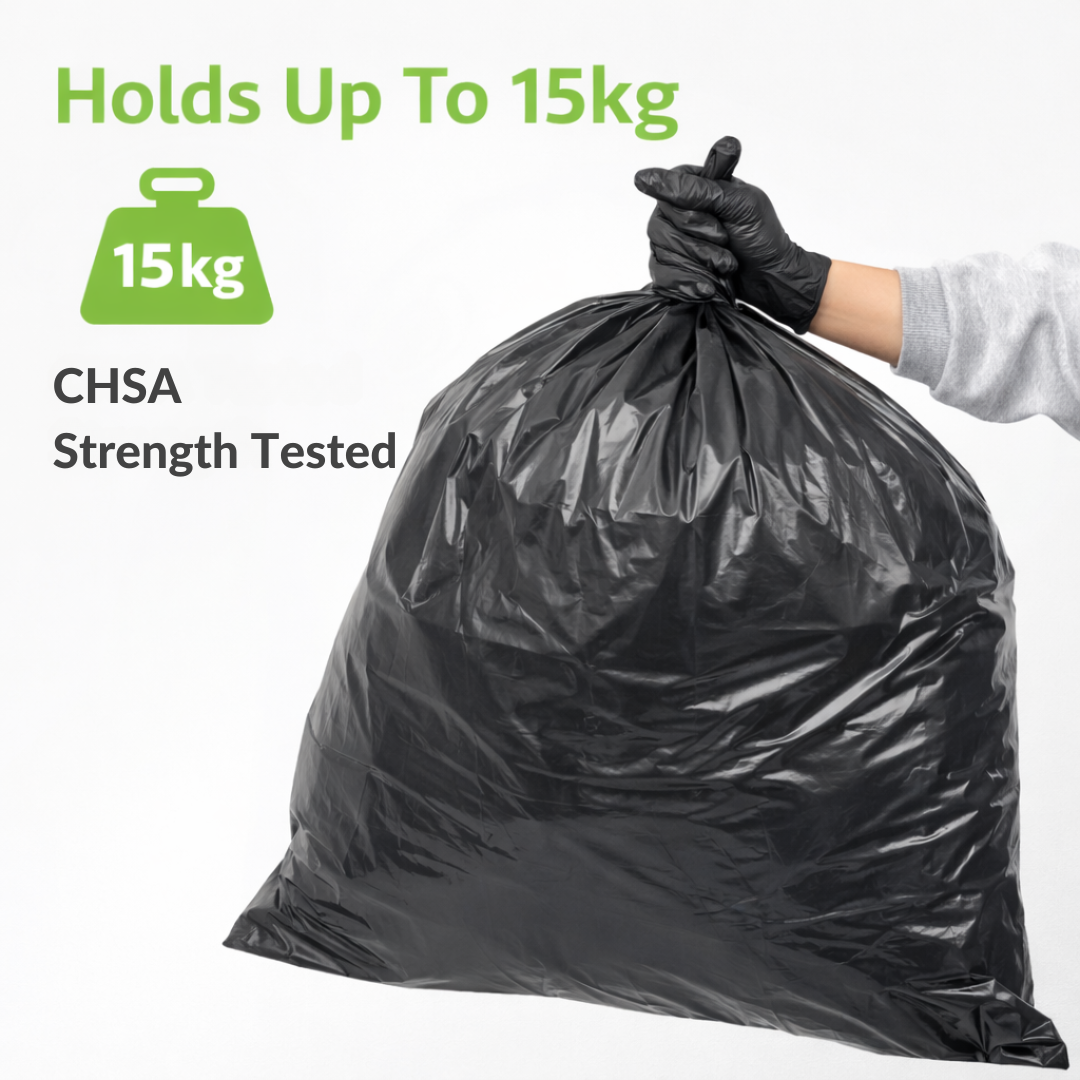 200 Heavy Duty 100L Refuse Sacks 15kg – Black Bin Bags Recycled CHSA