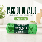 10 x ECO360 100% Compostable Corn Starch Bin Bags 725x850mm 80L