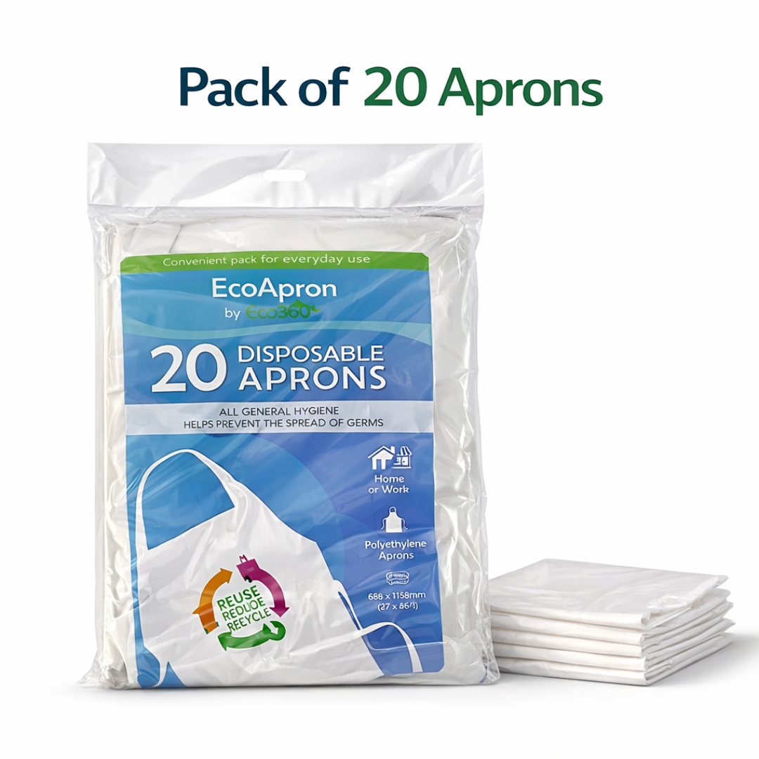 Eco Clear Disposable Aprons (20 Pack) – Recycled Polyethylene, One Size 27" x 46"