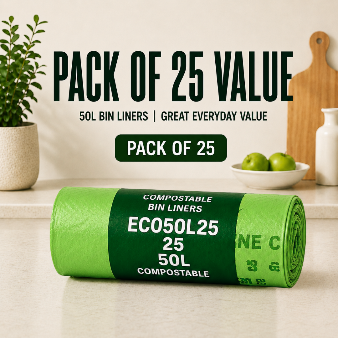25 x ECO360 100% Compostable Corn Starch Bin Bags 600x670mm 50L