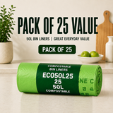 25 x ECO360 100% Compostable Corn Starch Bin Bags 600x670mm 50L