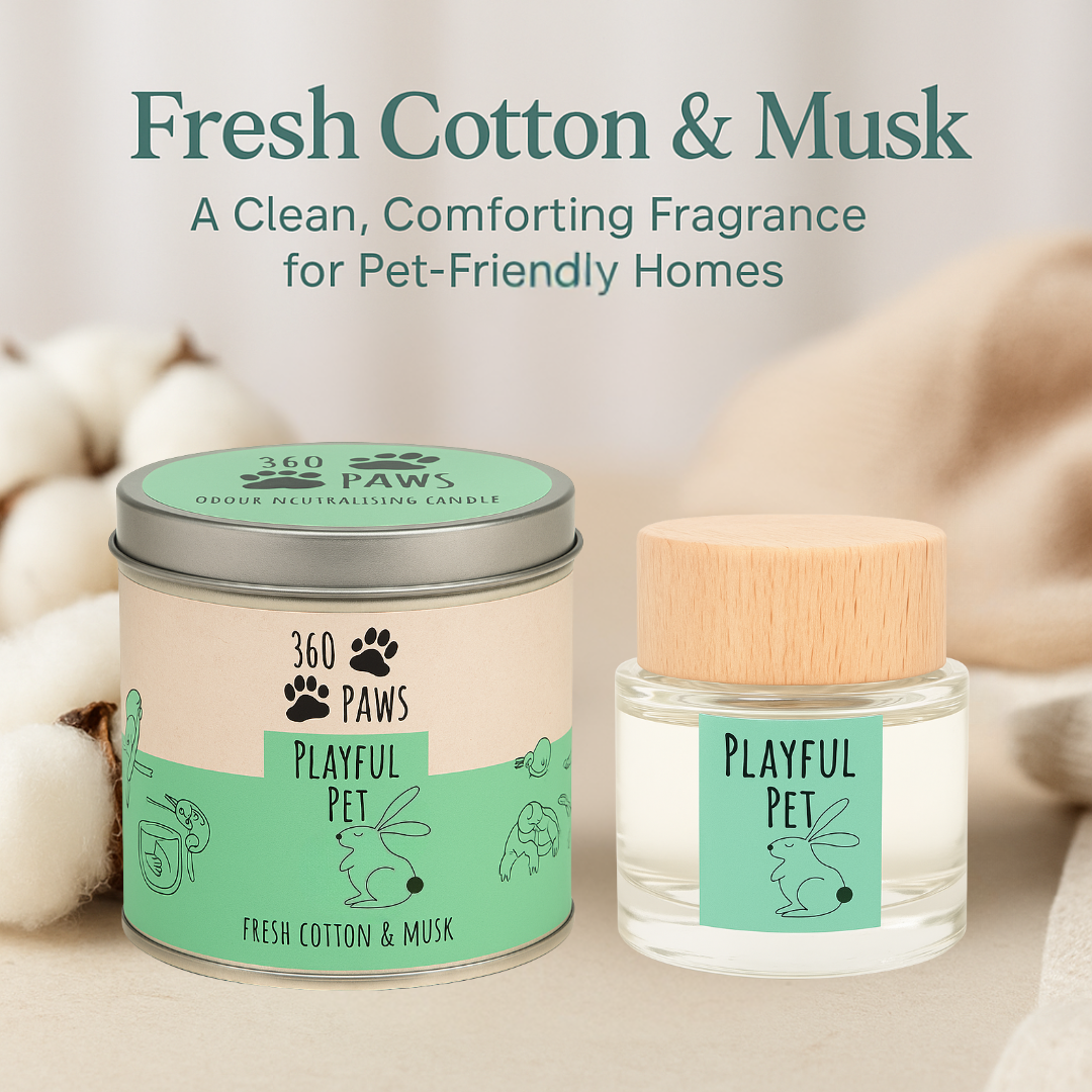 Playful Pet Odour Neutralising Candle & Diffuser – 360 Paws Home Fragrance Set