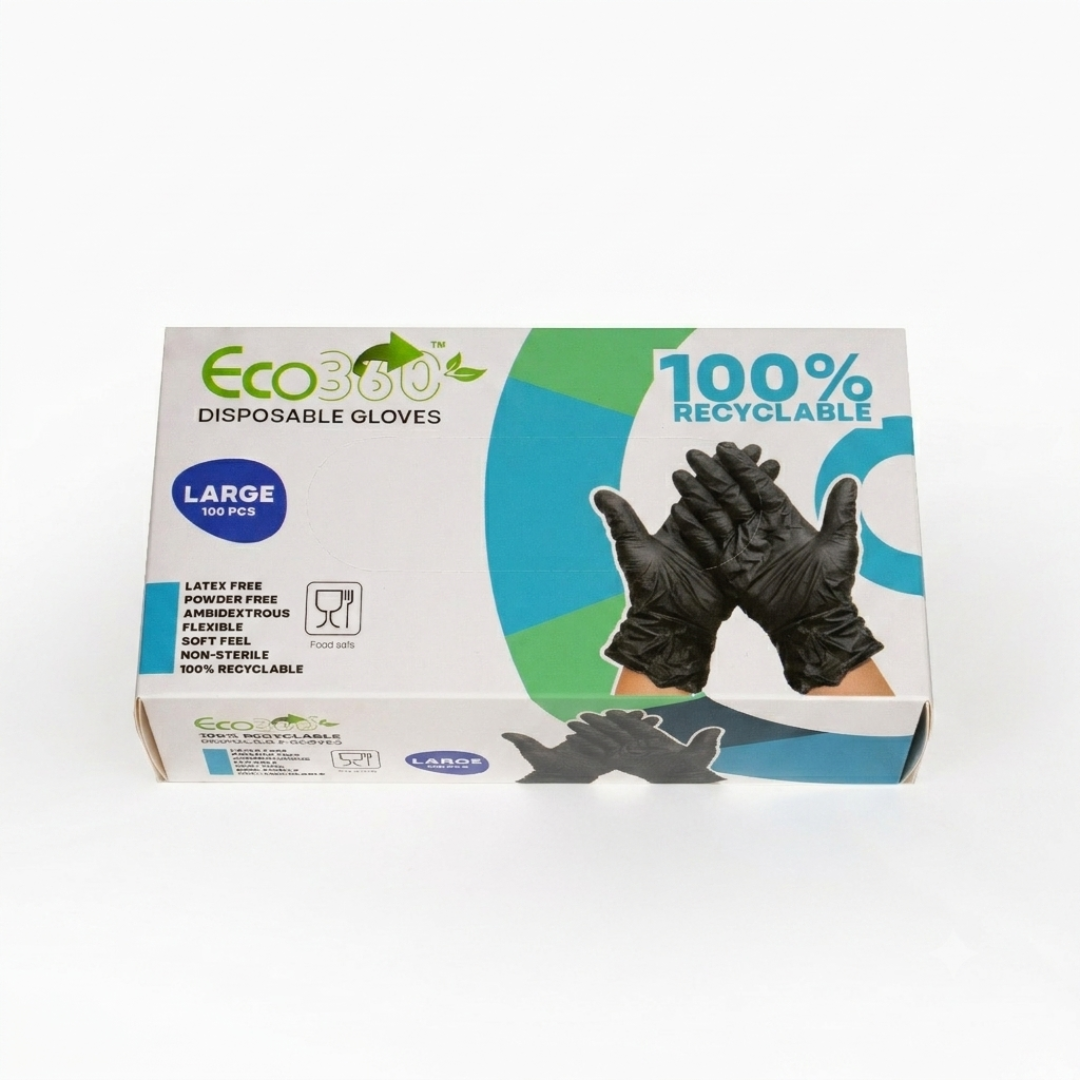 Eco360 TPE Disposable Latex Free Gloves Black 100pk