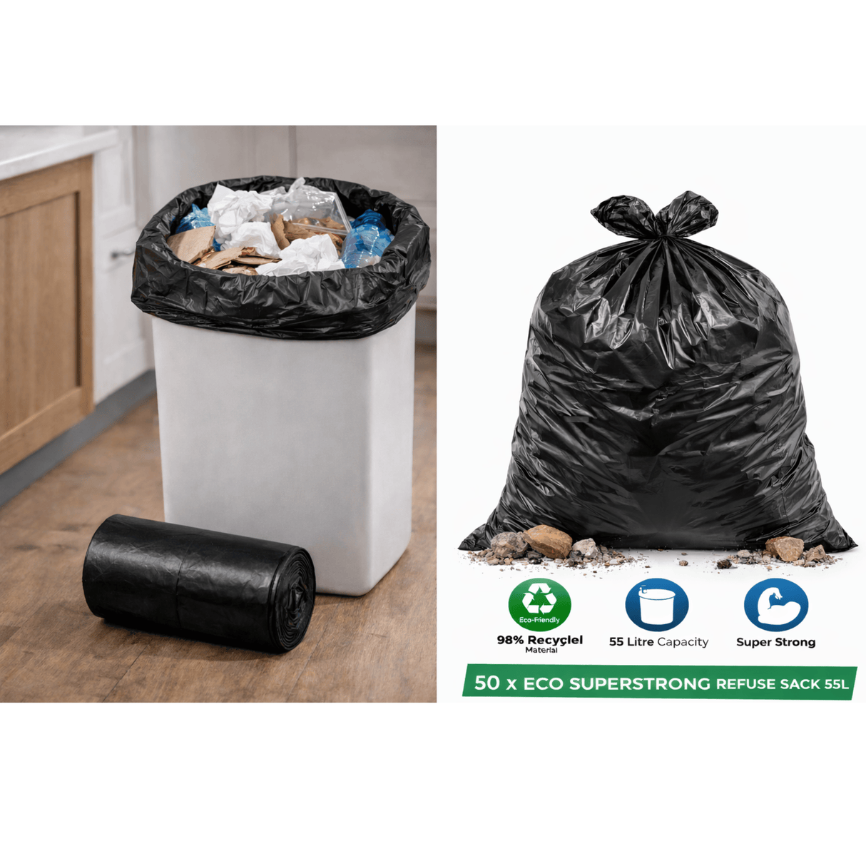50 x Eco Super Strong Refuse Sacks 55L (Code 58)