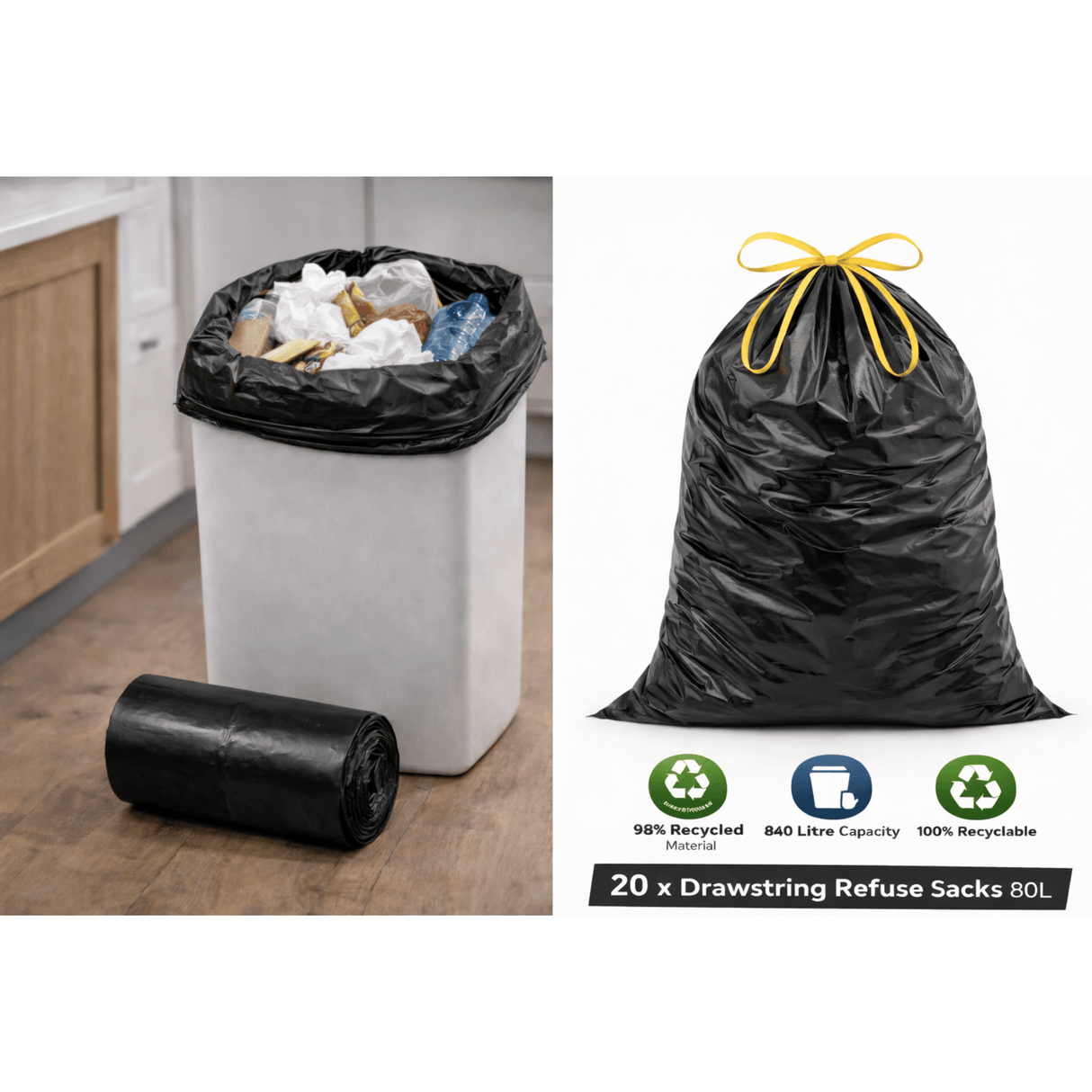 20 x Eco Drawstring Refuse Sacks 80L