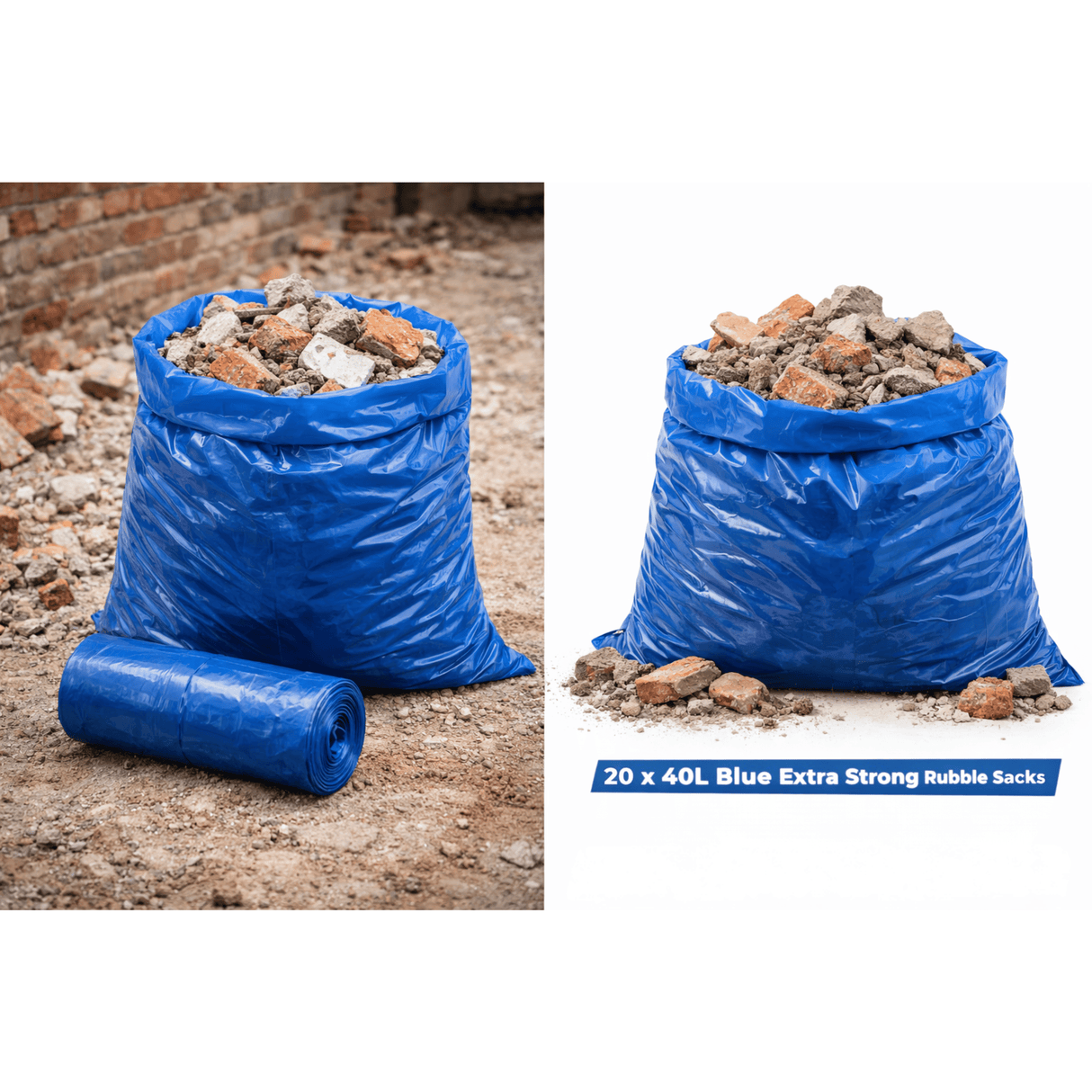 40L Extra Strong Rubble Sacks – 20 Pack Roll