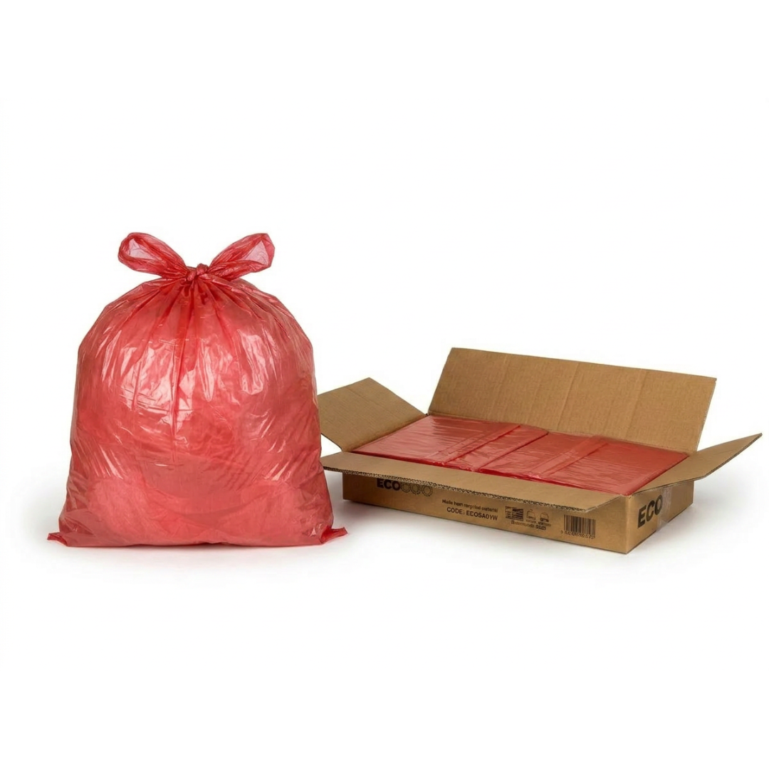 Red Medium Duty Refuse Sacks (200pk) 18x29x38"  10kg Bin Bag 18 Micron 97% Recycled material