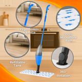 MACROMAX FASHION DOUBLE SPRAY MOP – 360° Swivel Head with 550ml Refillable Bottle and Washable Pads