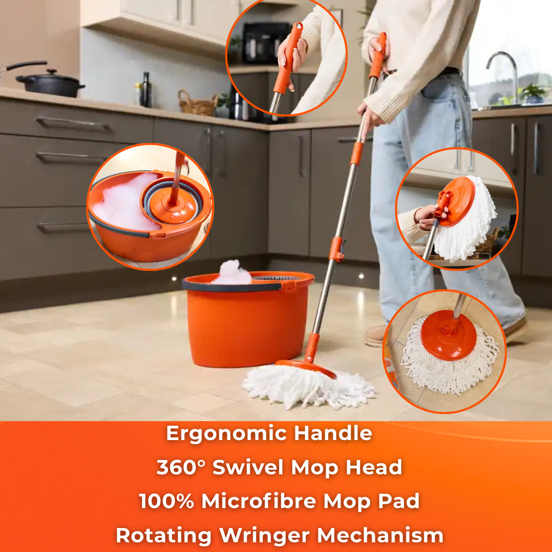 MACROMAX FASTER SPIN MOP AND BUCKET SET + MULTI MOP REFILL| 360° Microfibre Mop | Easy Install & Spin Drying