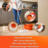 MACROMAX FOCUS SPIN MOP AND BUCKET SET + MULTI MOP REFILL – 360° Microfiber Mop with Spin-Dry Bucket