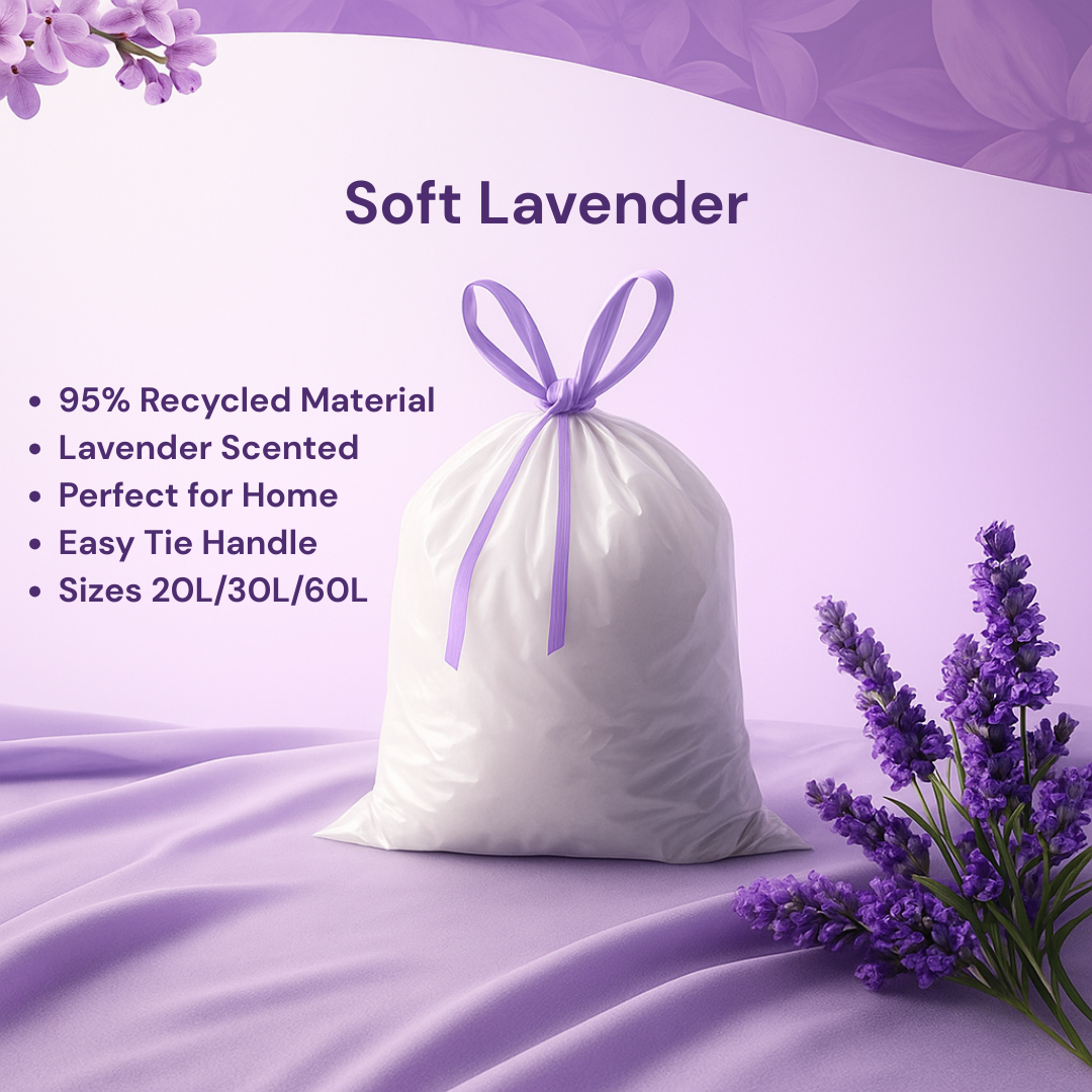 Soft Lavender Scented Kitchen Drawstring Bin Liner Brabantia and Simple Human compatible
