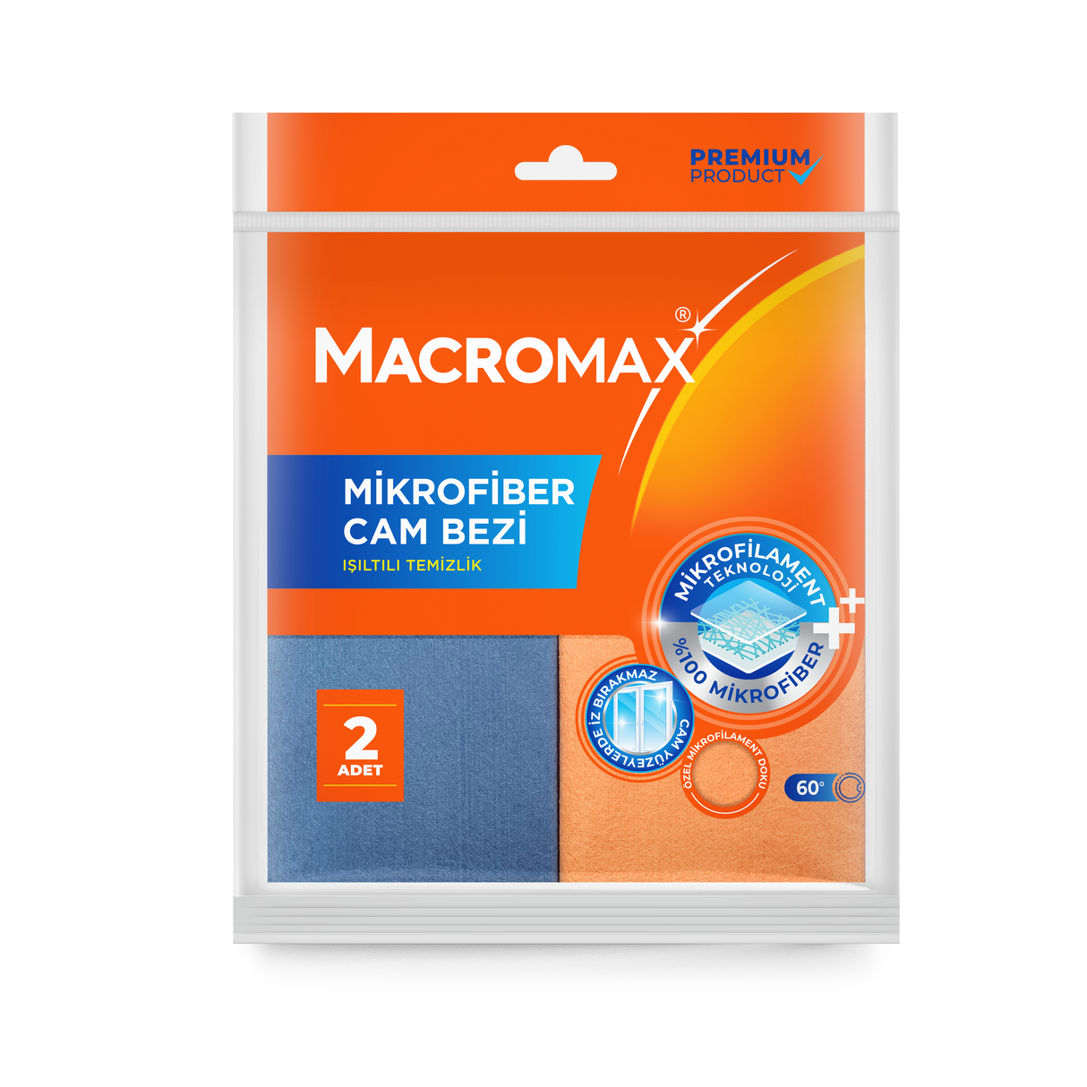 MACROMAX MICROFIBER WINDOW CLEANING CLOTH - PACK OF 2