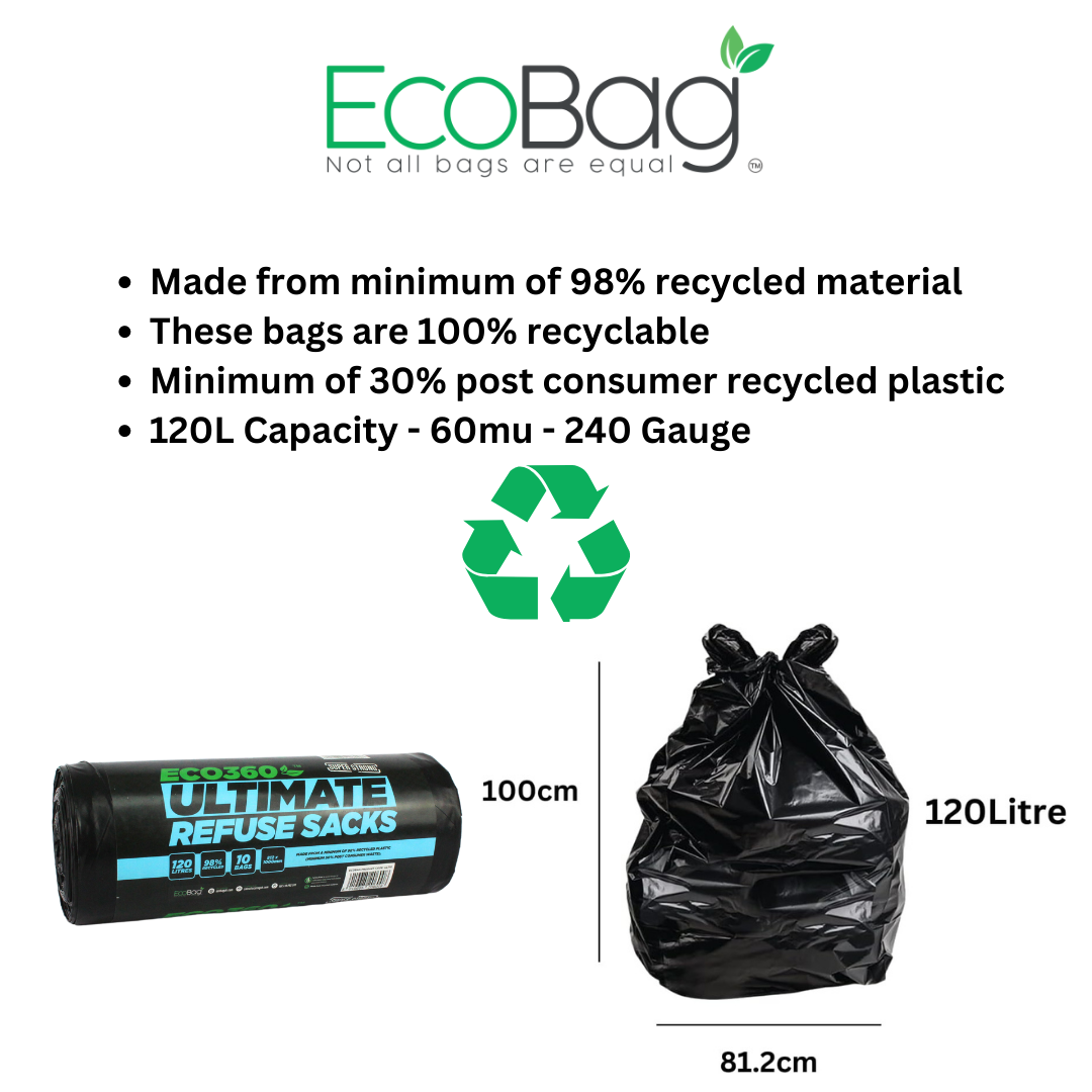 10 x Eco Ultimate Refuse Sacks Super Strong 120L