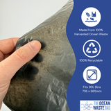 Ocean Waste Sacks 200 Bulk Pack Heavy Duty 27mu 457 x 736 x 965mm Flat Pack Bags 90L - Made From 100% Harvested Ocean Plastic Waste