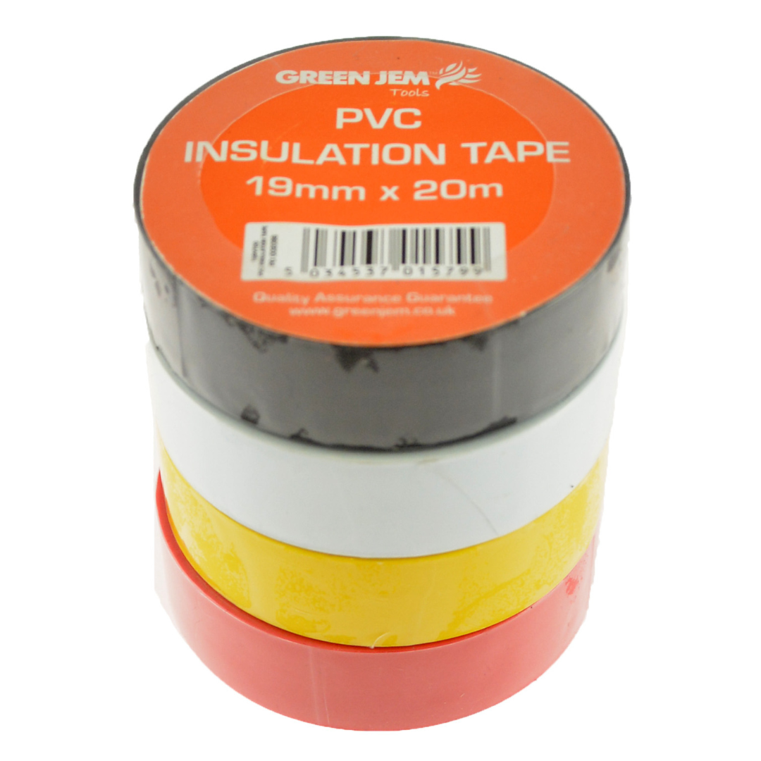 PVC Insulation Tape 19mm x 20m Pack of 4 (Multicolours)