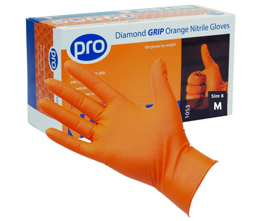 Pro Orange Diamond Grip Nitrile Gloves (100) Medium