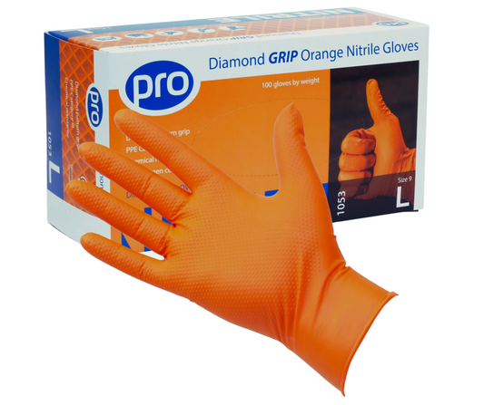 Pro Orange Diamond Grip Nitrile Gloves (100) Large