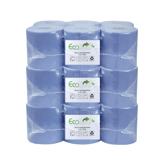 Blue Centerfeed Rolls 300 Sheet (18 rolls per case) Embossed / Perforated