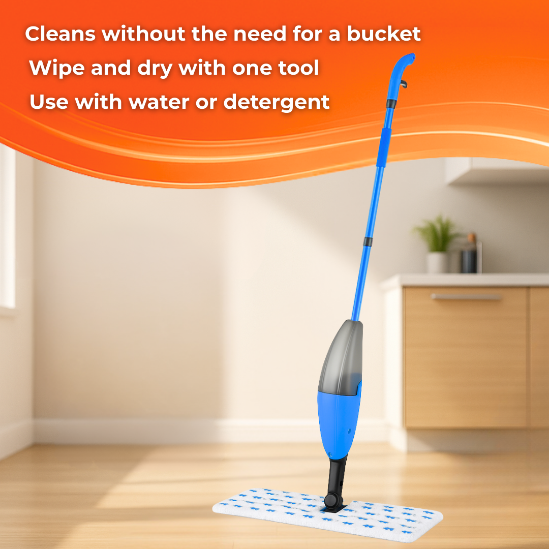 MACROMAX FASHION DOUBLE SPRAY MOP – 360° Swivel Head with 550ml Refillable Bottle and Washable Pads