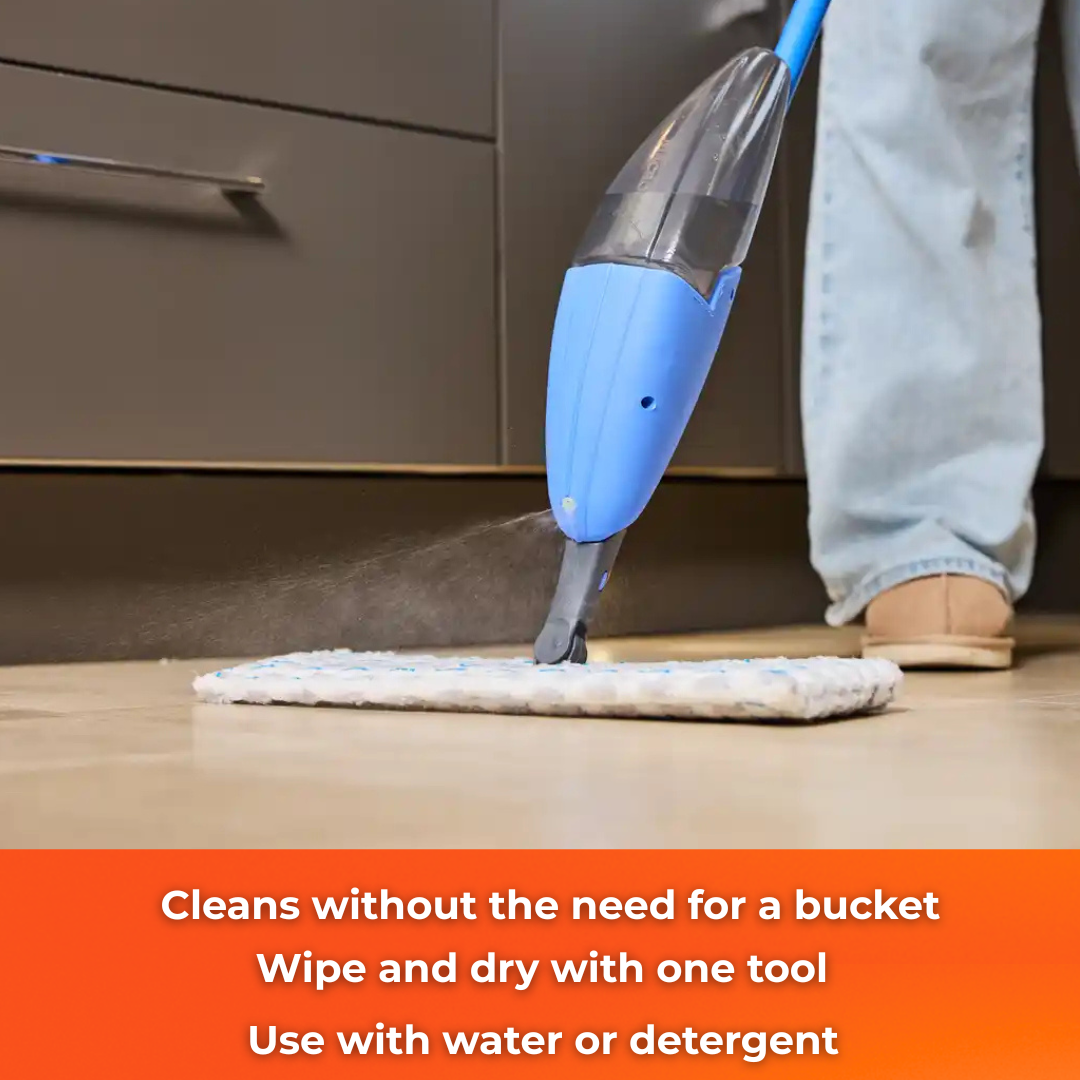 MACROMAX FASHION DOUBLE SPRAY MOP – 360° Swivel Head with 550ml Refillable Bottle and Washable Pads