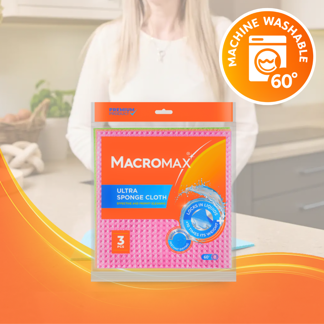 MACROMAX ULTRA SPONGE CLOTH (3 Pack) |Super Absorbent, Instant-Drying Cleaning Cloths