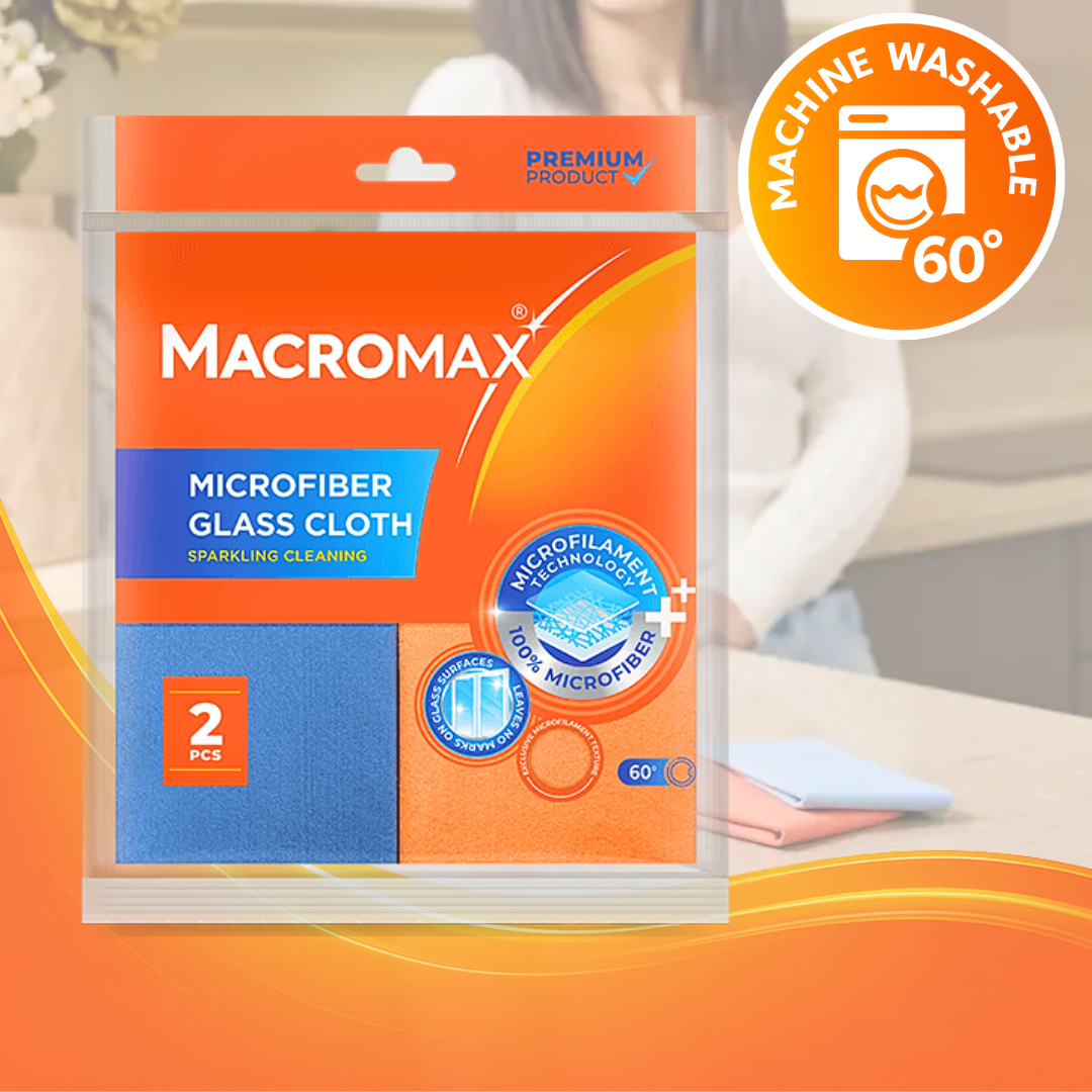 Macromax Microfiber Glass Cloths – 2 Pack | 100% Microfiber, Lint-Free & Streak-Free Glass Cleaning