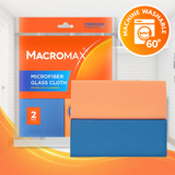 MACROMAX MICROFIBER GLASS CLOTHS (2 Pack) | 100% Microfiber, Lint-Free & Streak-Free Glass Cleaning