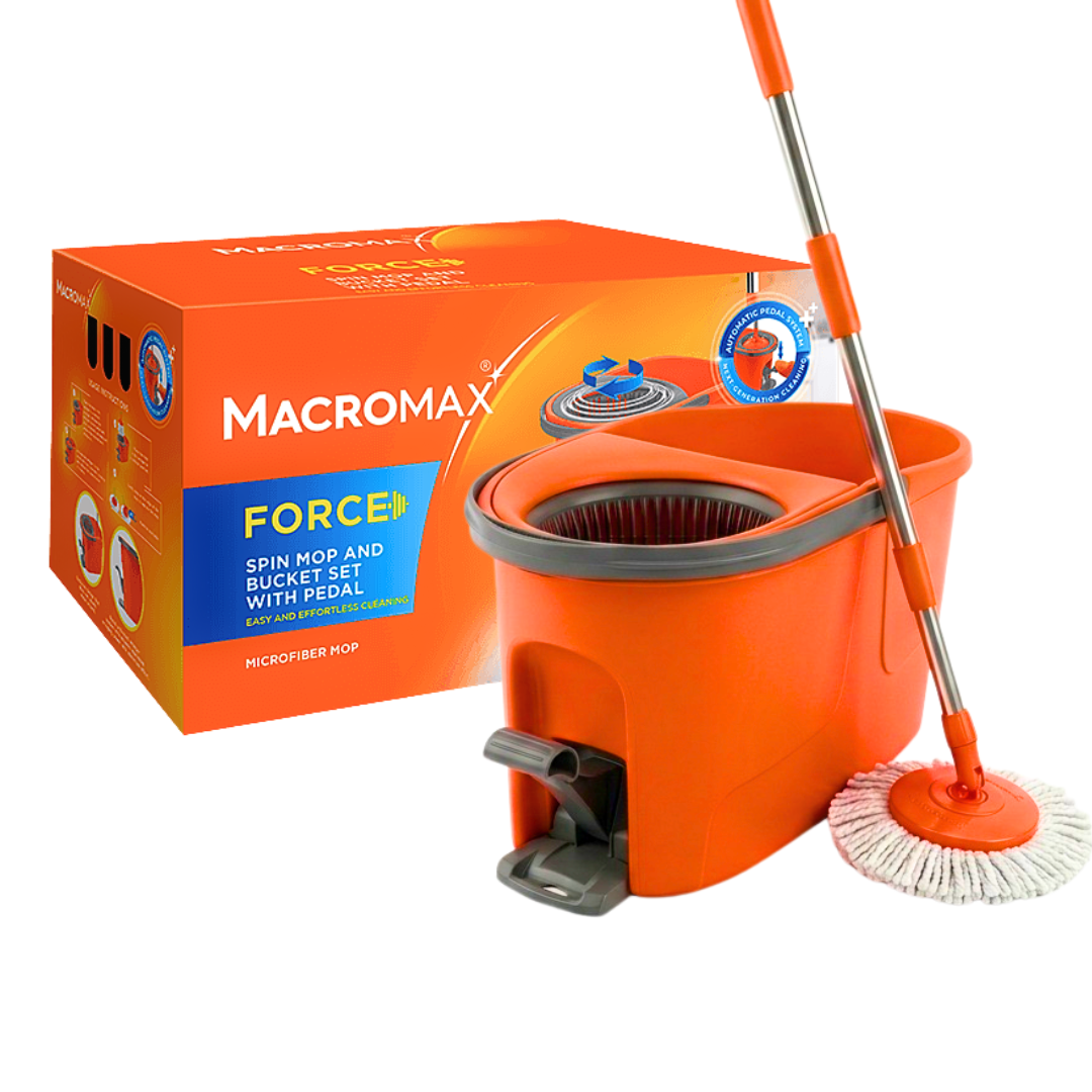 MACROMAX FORCE SPIN MOP AND BUCKET SET With Pedal – 360° Microfibre Cleaning System