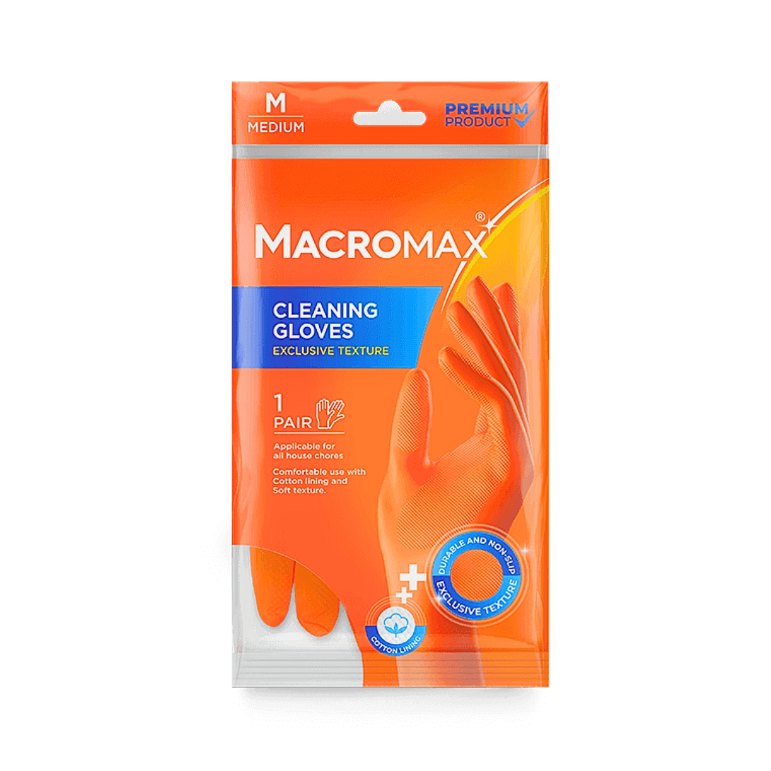 MACROMAX CLEANING GLOVES – Small, Medium and Large | Cotton Lining, Waterproof, Non-Slip Latex Gloves