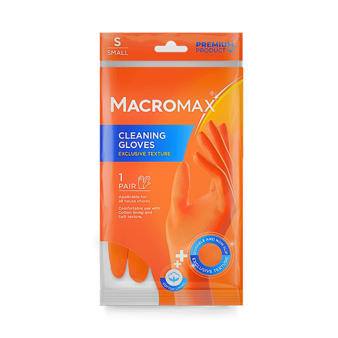 MACROMAX CLEANING GLOVES – Small, Medium and Large | Cotton Lining, Waterproof, Non-Slip Latex Gloves