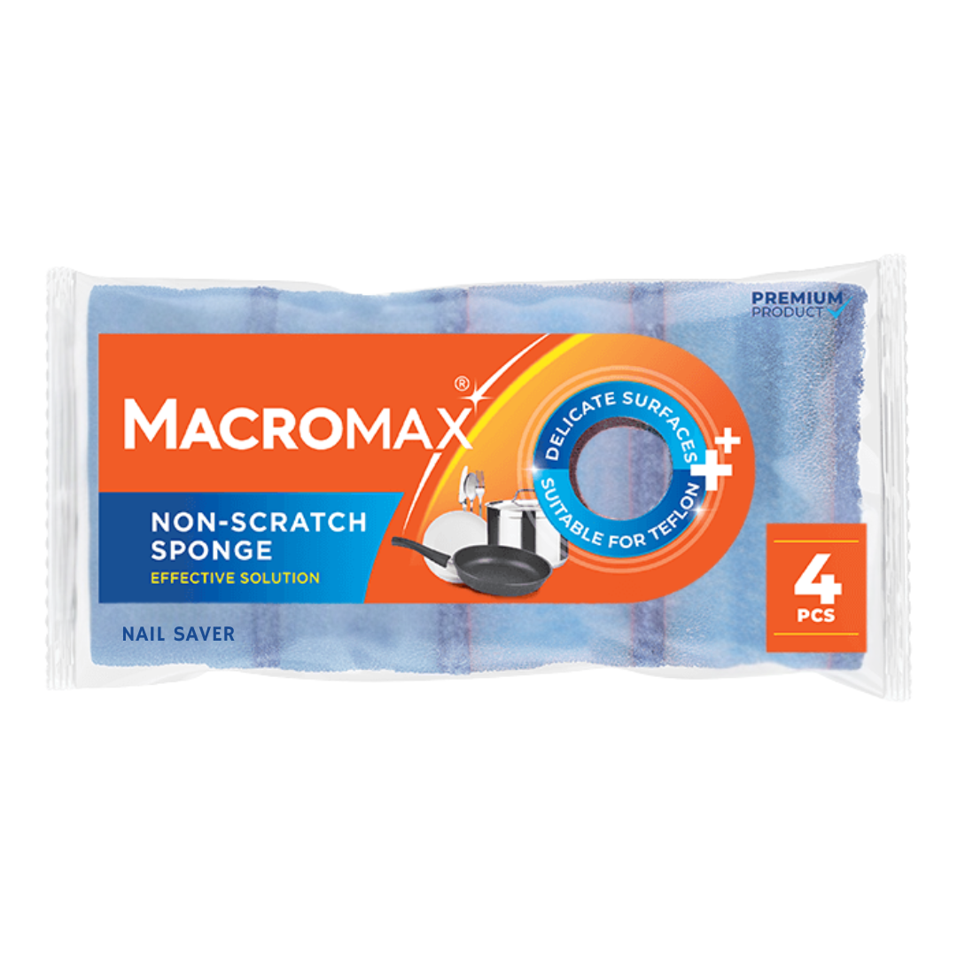 MACROMAX NON-SCRATCH SPONGE (4-Pack) | Gentle Cleaning for Delicate Surfaces