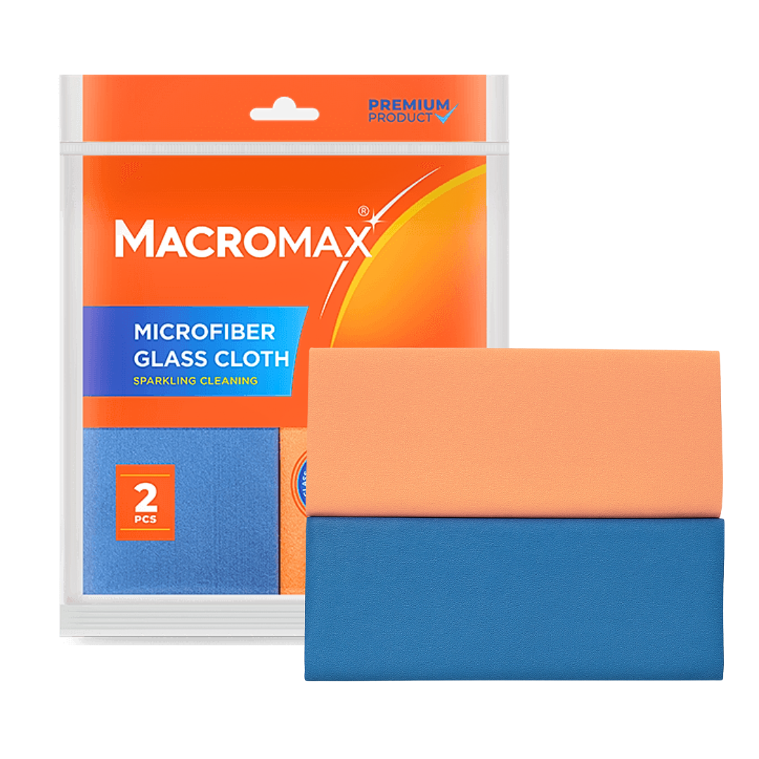 MACROMAX MICROFIBER GLASS CLOTHS (2 Pack) | 100% Microfiber, Lint-Free & Streak-Free Glass Cleaning