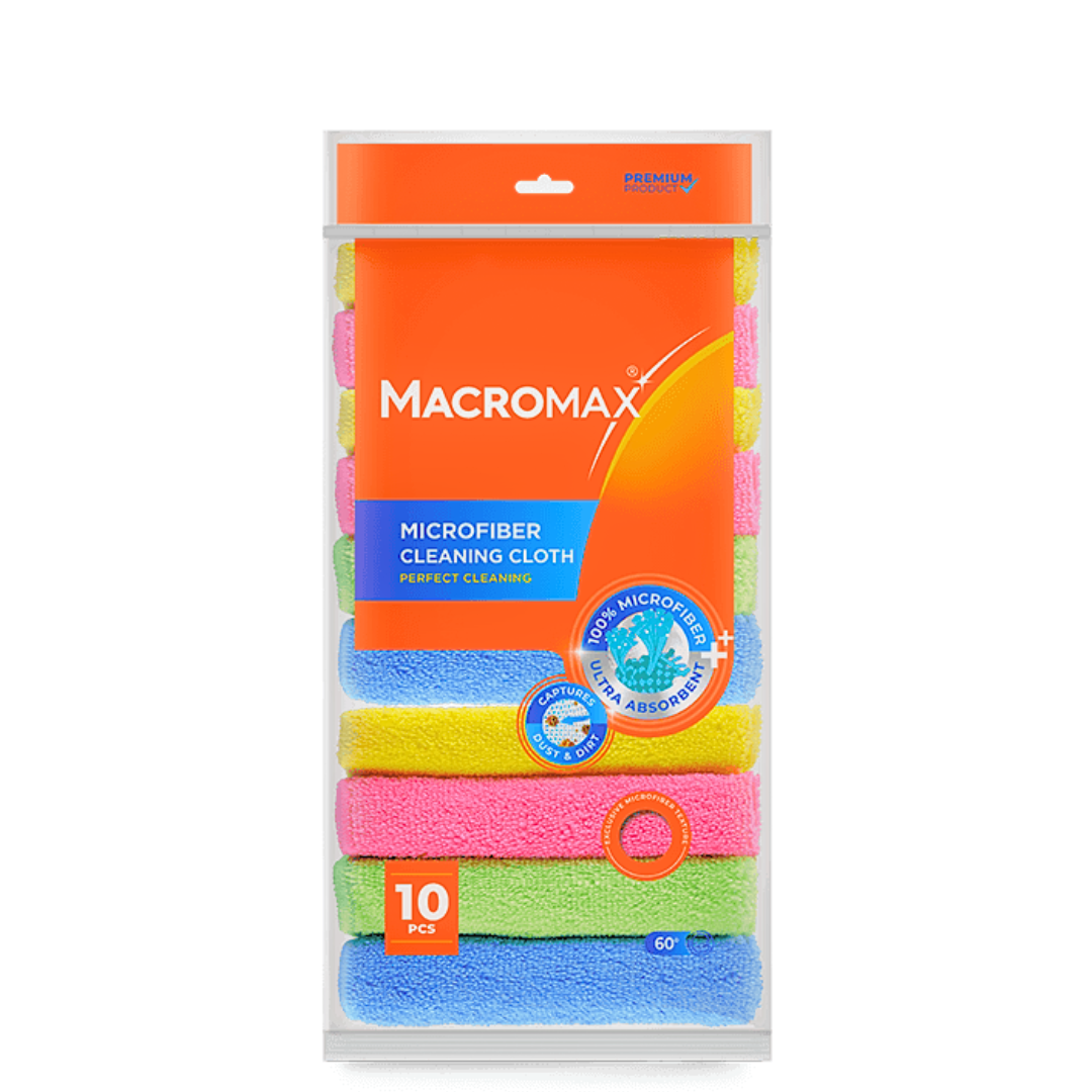 MACROMAX 100% MICROFIBER CLEANING CLOTH (10 Pack) | Ultra Absorbent & Lint-Free
