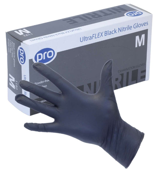 Pro Ultraflex Black Nitrile Gloves (100) Medium