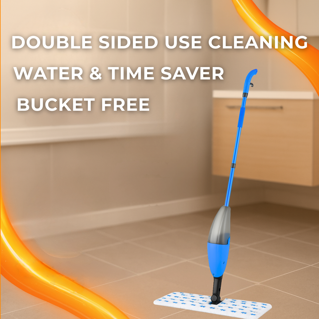 MACROMAX FASHION DOUBLE SPRAY MOP – 360° Swivel Head with 550ml Refillable Bottle and Washable Pads