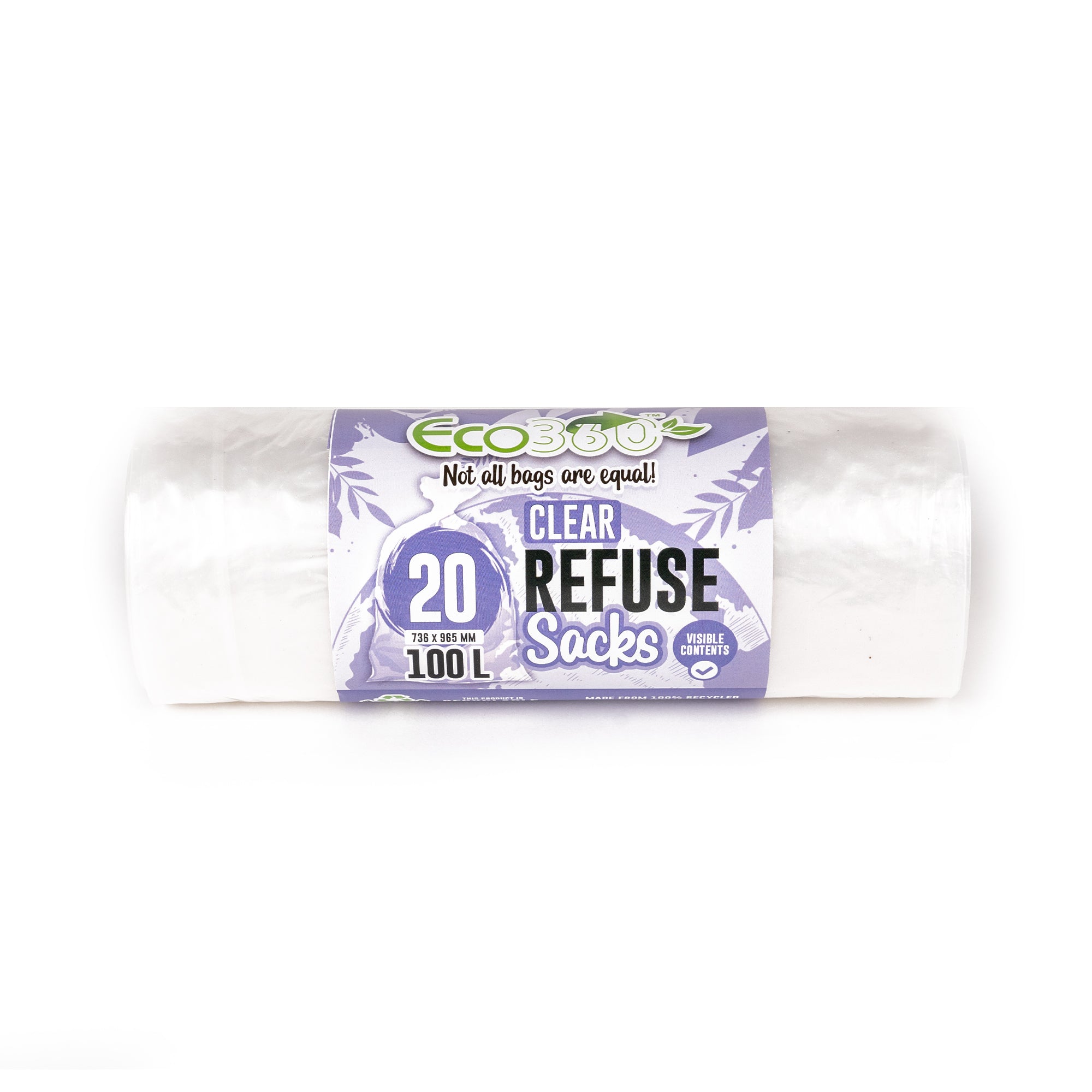 20 CLEAR RECYCLING REFUSE SACKS 100L Eco360Hygieneproducts