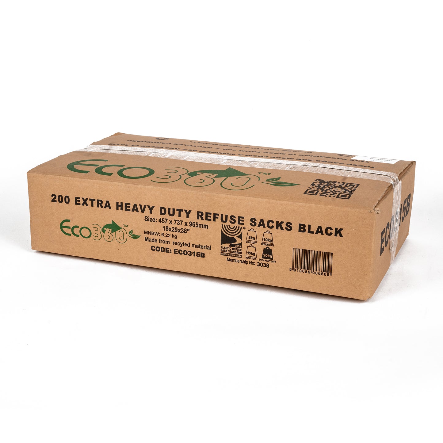 ECO315B Extra Heavy Duty Bin bags 20kg 18x29x38"