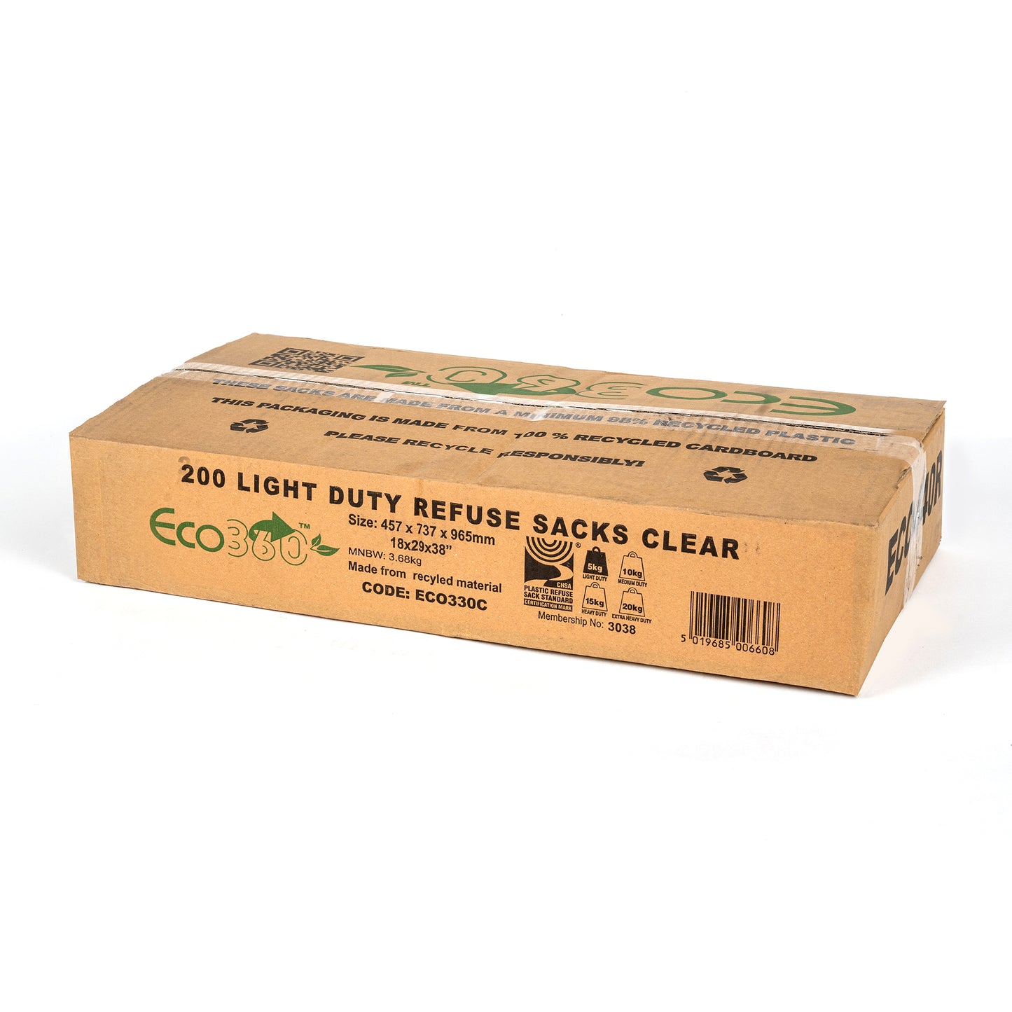 ECO340C Heavy Duty Clear Bin bags 15kg 18x29x38"